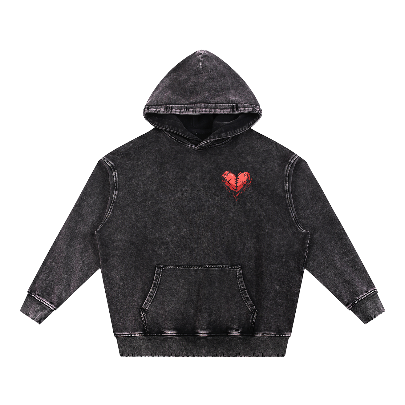 Snow Wash Hand-Frayed Heavyweight  Hoodie